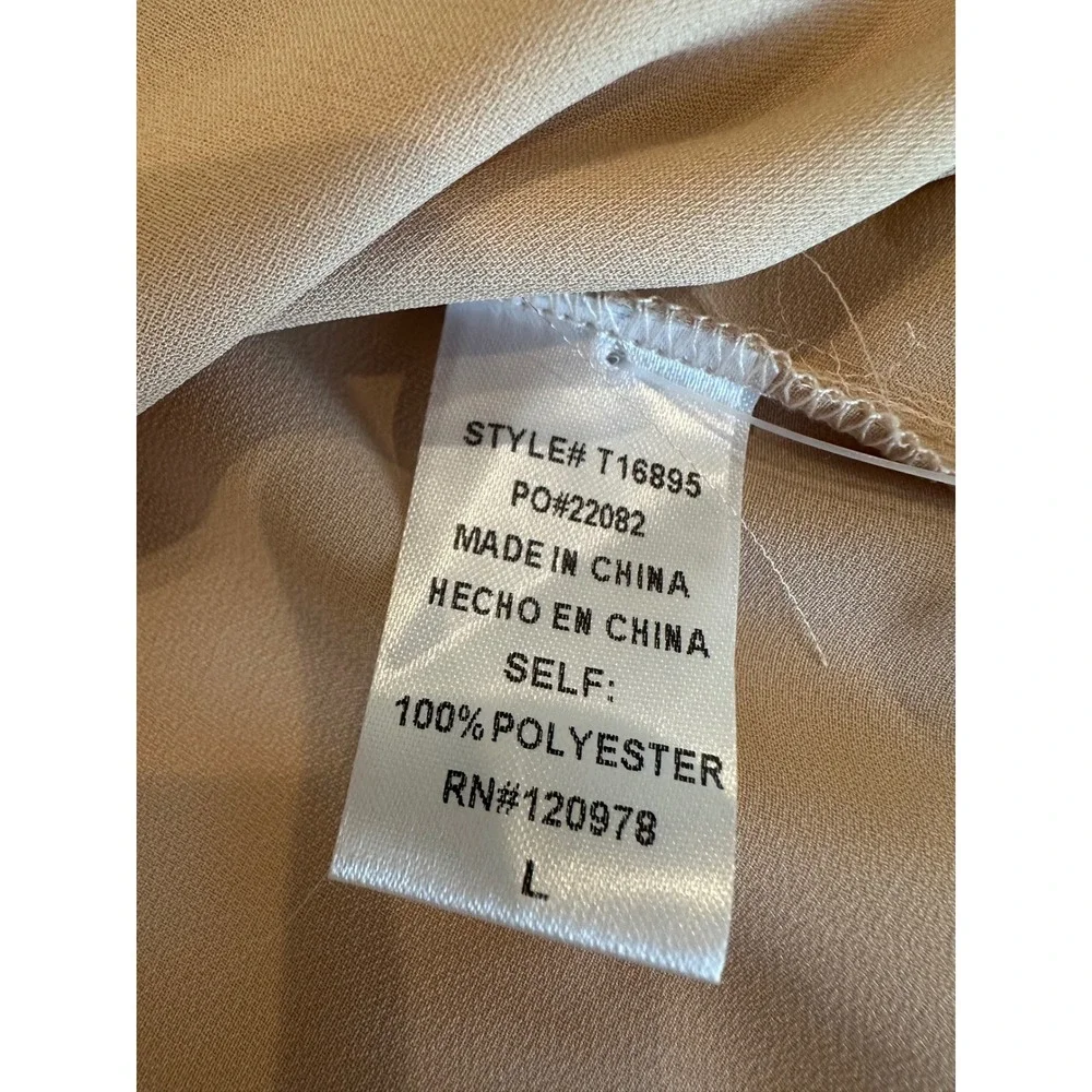 Entro Champagne Beige Padded Shoulder Cowl Neck Satin Blouse Top T16895 L NEW